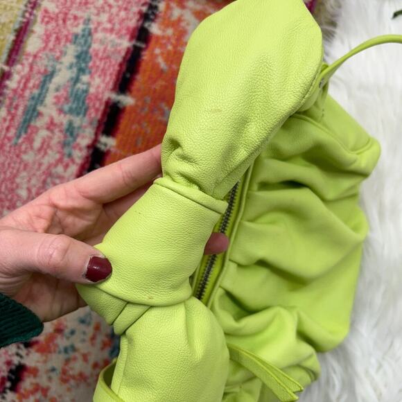 SCHUTZ Lime Green Knotted Bow Leather Bag Purse - Picture 7 of 11